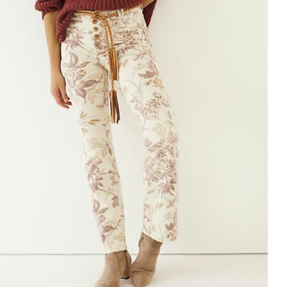 Anthropologie Pilcro Ultra High-Rise Bootcut Jeans Floral Denim Slim Flared
